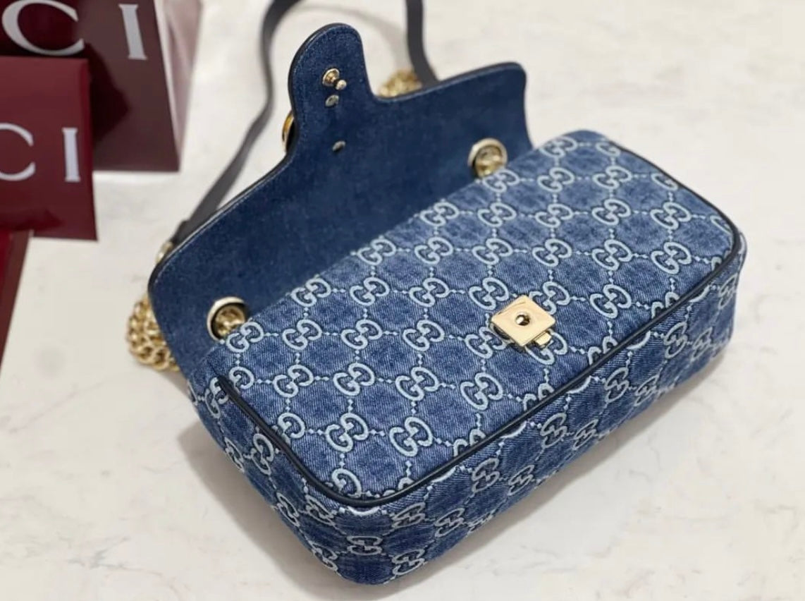 Gucci Marmont Small Denim Shoulder Bag - Image 8