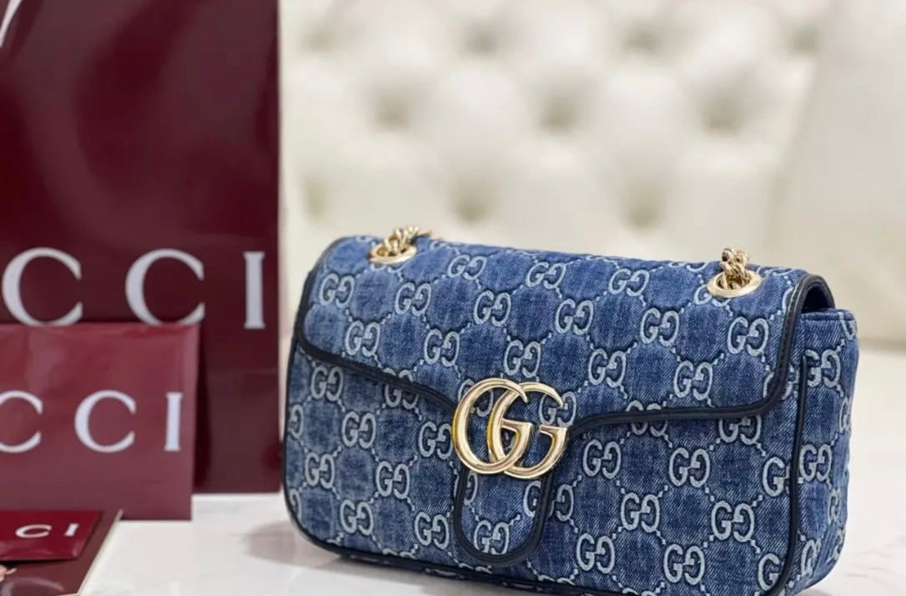 Gucci Marmont Small Denim Shoulder Bag - Image 2