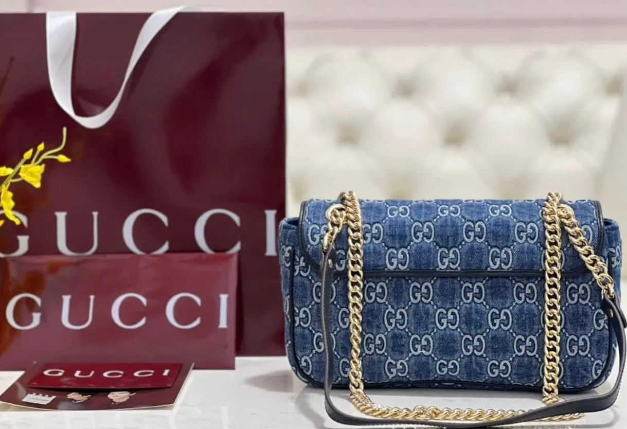 Gucci Marmont Small Denim Shoulder Bag - Image 5