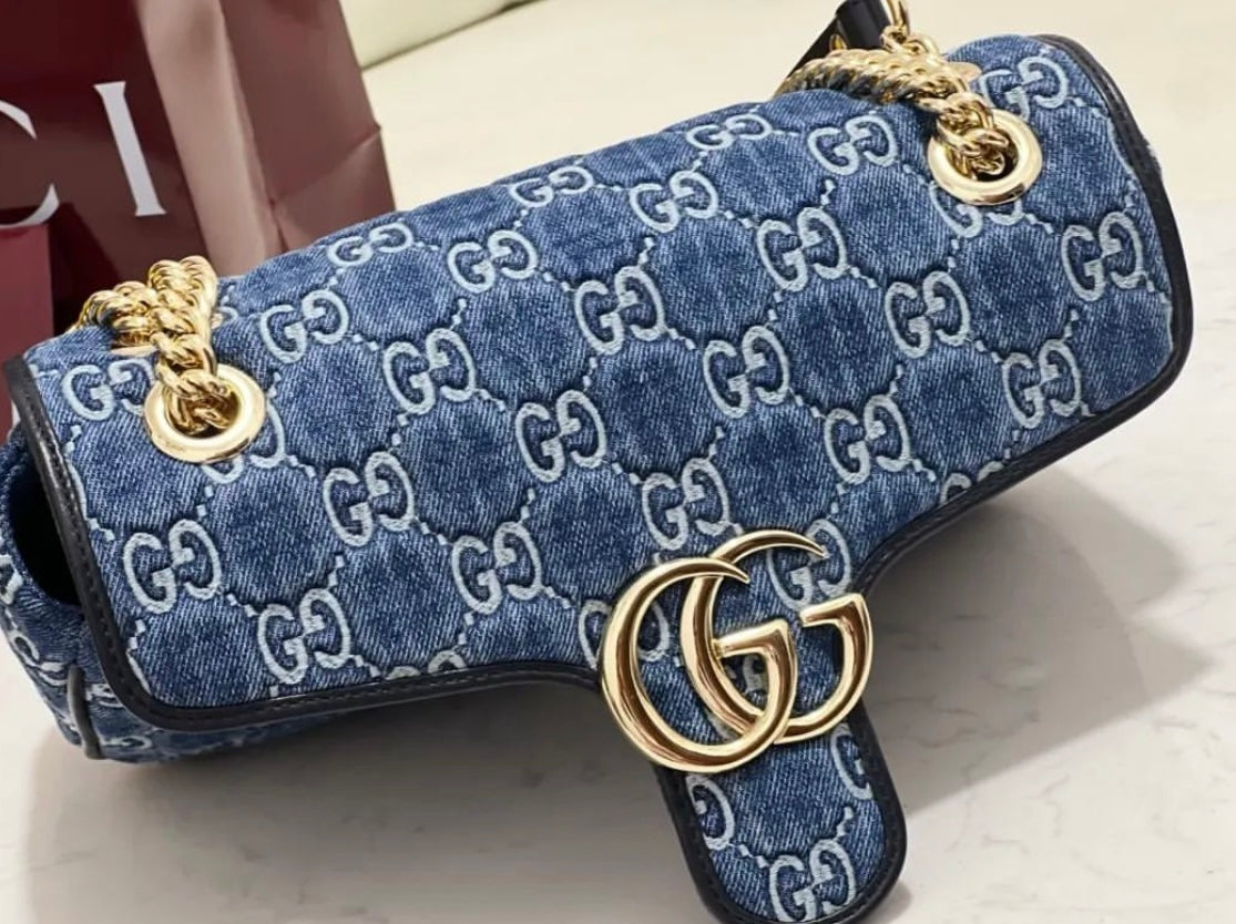 Gucci Marmont Small Denim Shoulder Bag - Image 9