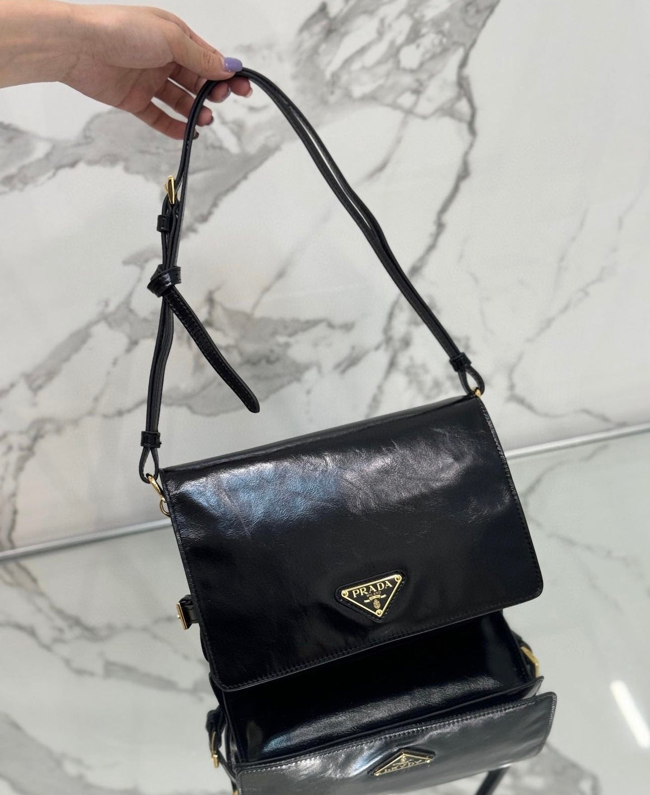 Prada Soft Leather Crossbody Cloth Shoulder Bag - Image 6