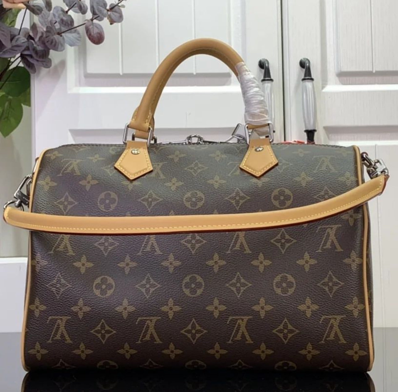 LV Speedy Soft 30 Brown Monogram Empreinte Souple Bag - Image 3