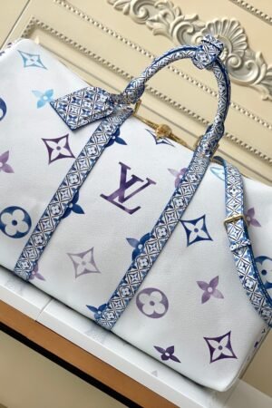 Louis Vuitton White With Blue Art Keepall Bandoulière 50