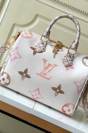Louis Vuitton White With Light Orange Art Keepall Bandoulière 25