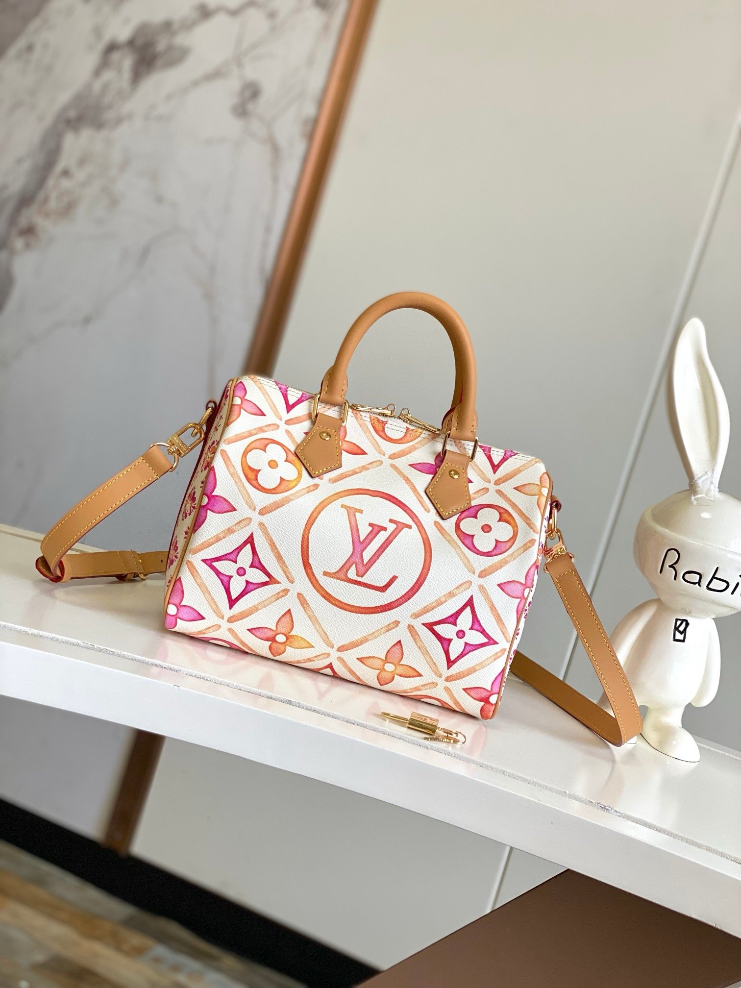 Louis Vuitton White With Pink Art Speedy 25