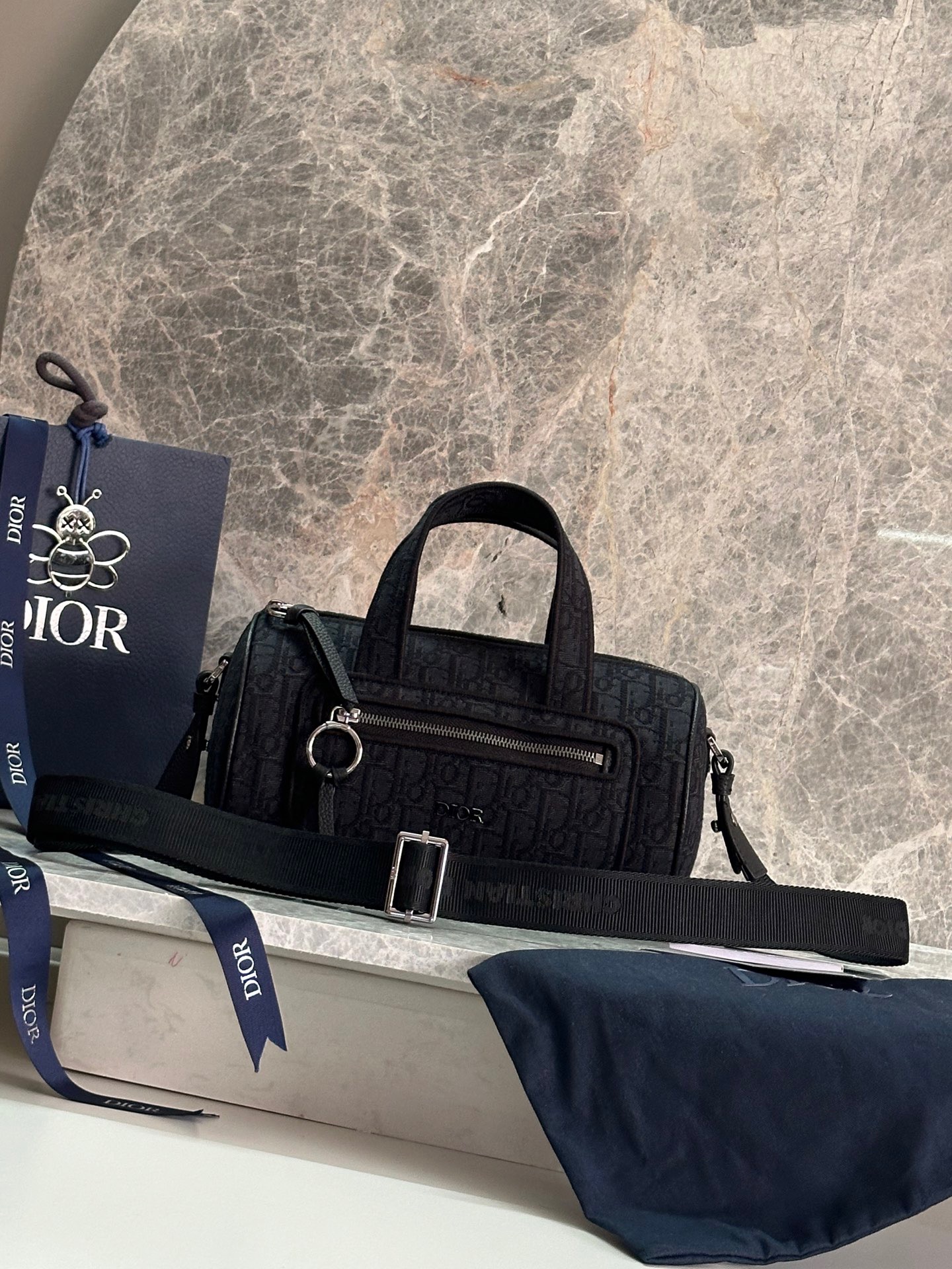 Christian Dior Black Oblique Barrel Bag