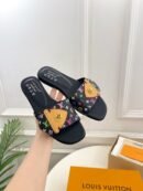 Louis Vuitton Frame Flat Black Mules Luxury Leather Sandals for Women