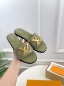Louis Vuitton Green Monogram Canvas Flat Slides Women