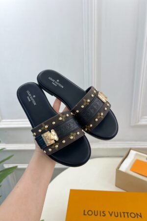 Louis Vuitton Lock It Flat Dark Brown Sandals